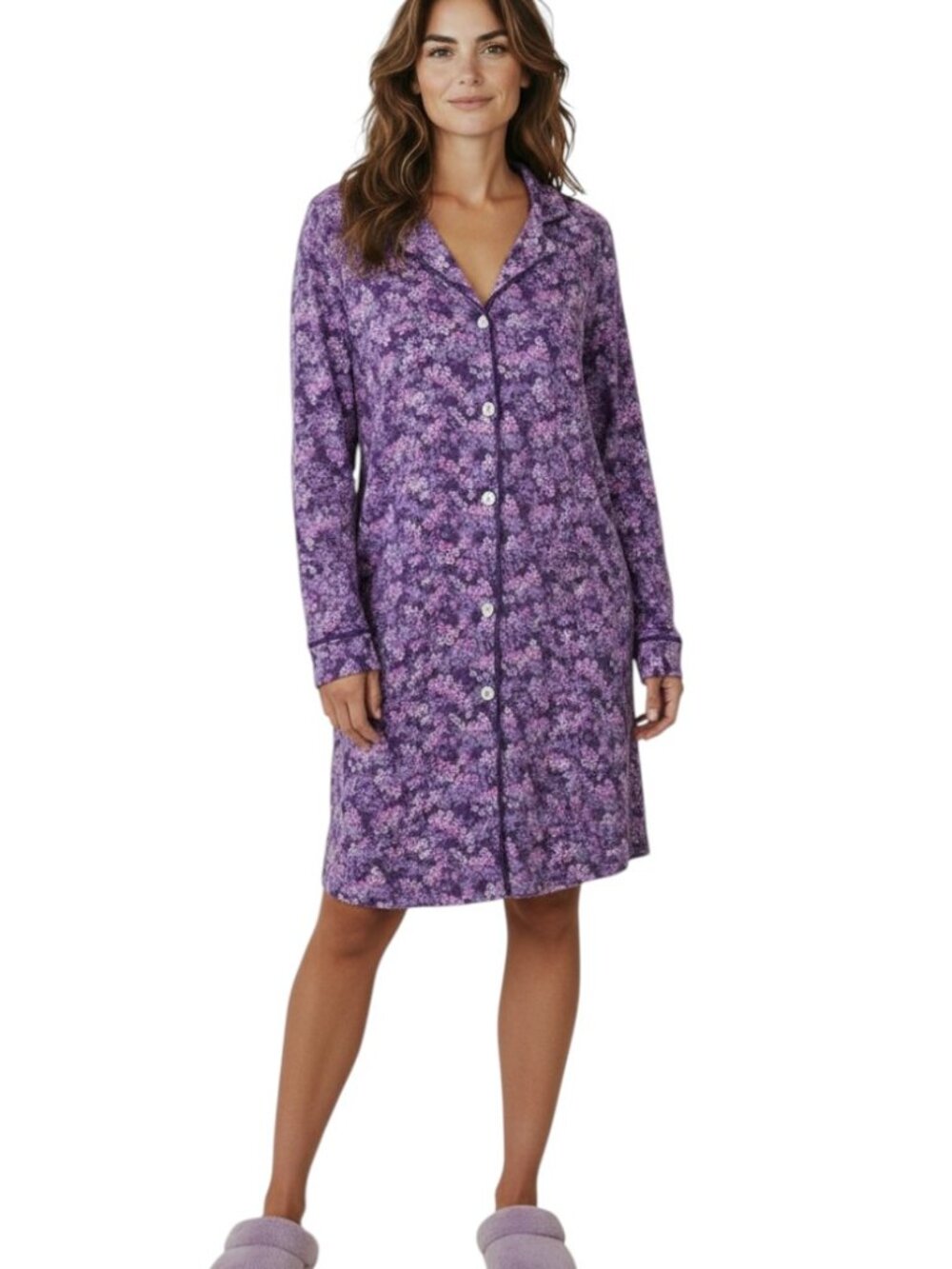 Lauren Ralph Lauren Purple Floral Sleepshirt Cottagecore Monogram Logo Large